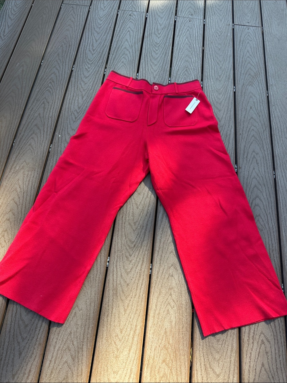 Anthropologie Red Cropped Wide-Leg Pants